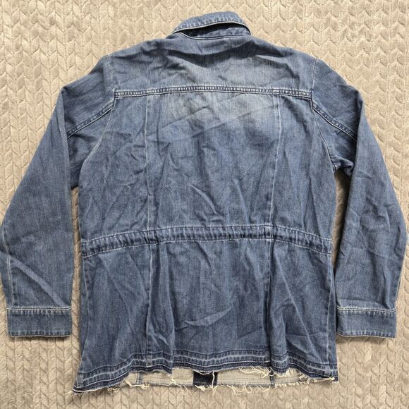 J Jill Denim Chambray Utility Jacket Button Up Raw Hem S Petite Closet Staple - Picture 9 of 9